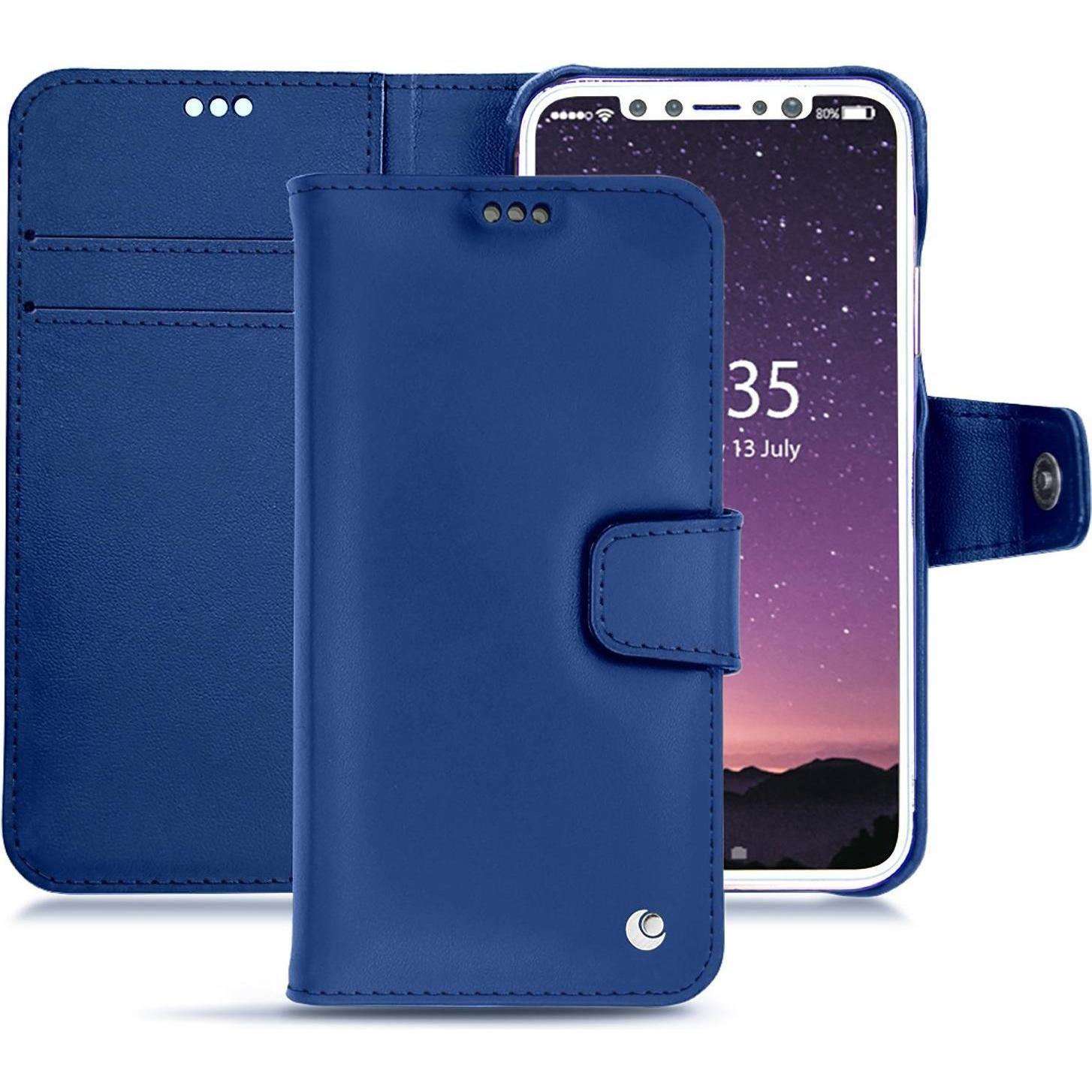 Noreve Lederschutzhülle Wallet (Apple iPhone XS), Smartphone Hülle, Blau