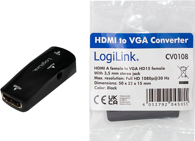 Produktbild LogiLink HDMI - VGA (Klinkenbuchse, 5 cm)