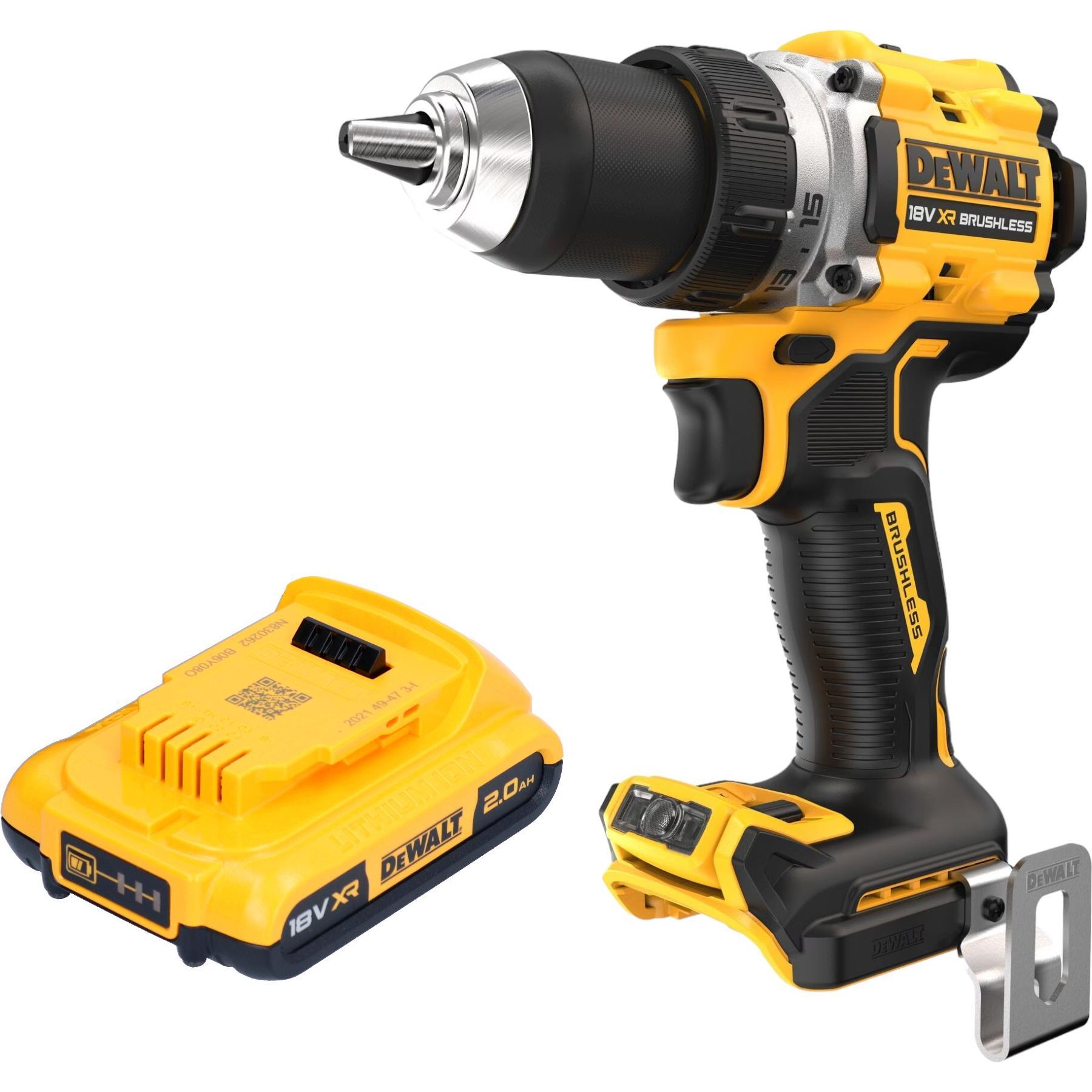 DeWalt, Bohrmaschine + Akkuschrauber, DCD 800 N Akku Bohrschrauber 18 V 90 Nm Brushless + 1x Akku 2,0 Ah - ohne Ladegerä...