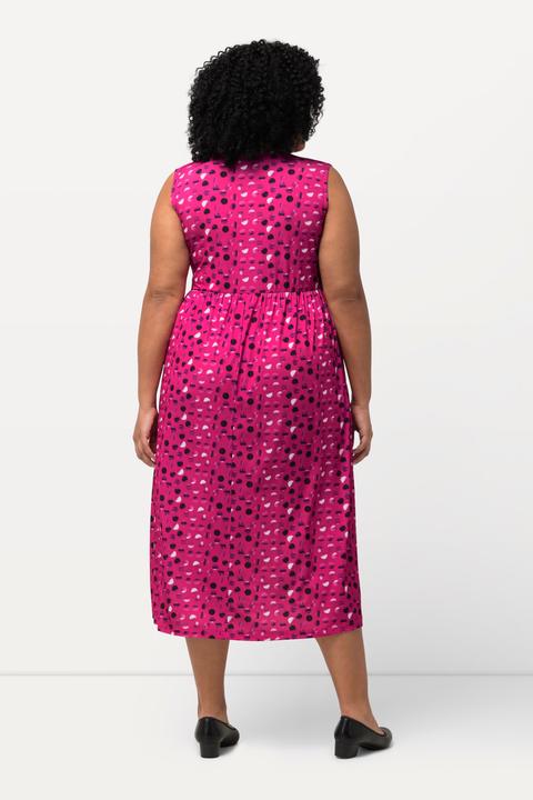 Produktbild Ulla Popken Jerseykleid, Punkte, A-Linie, V-Ausschnitt, ärmellos (60)