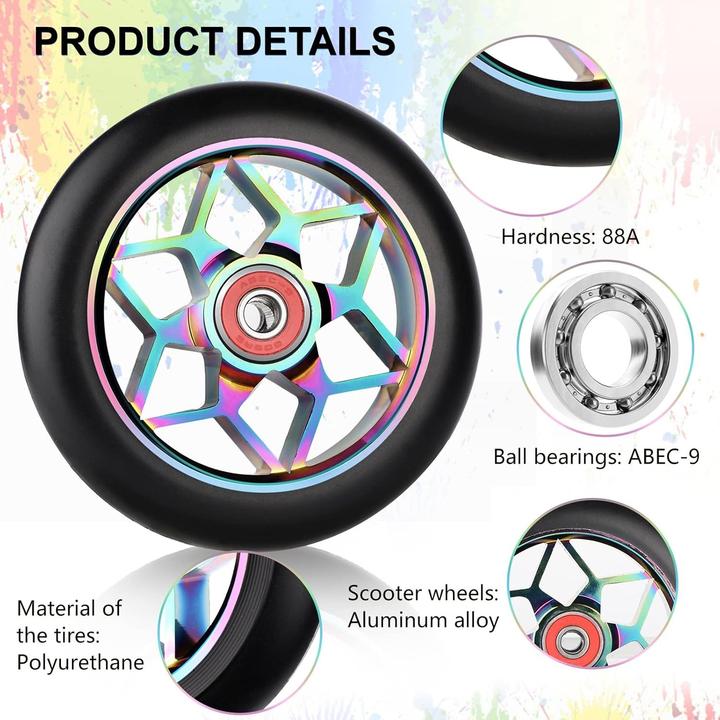 Produktbild Graw Jump Ramps Stück Performance Scooter Räder 100mm, Metallic Rainbow Sternform