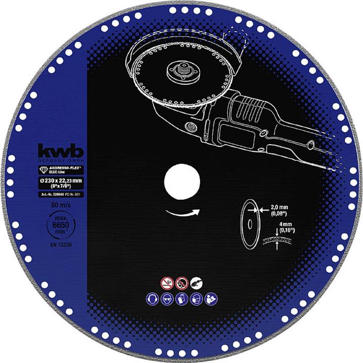Immagine prodotto kwb 720840 Disco da taglio diamantato diametro 230mm foro Ø 22,23mm metallo 1pc.