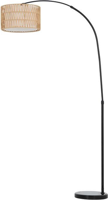 Swisshandel24 Stehlampe mit Hanfseil-Schirm, höhenverstellbar, Fussschalter, Metall, Schwarz (E27)