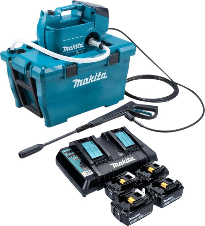 Actual product image Makita DHW 080 PT4K Akku Hochdruckreiniger 36 V ( 2x 18 V ) 80 bar 380 l/h Brushless + 4x Akku 5,0 (Rechargeable battery operated)