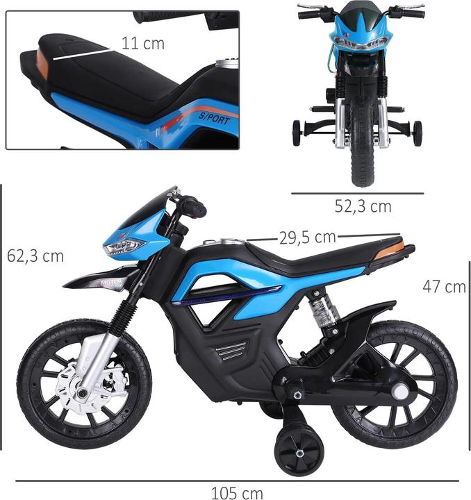 Image du produit Homcom Moto électrique pour enfants 3-6 ans avec roues stabilisatrices 3 km/h maximum Métal + plastique