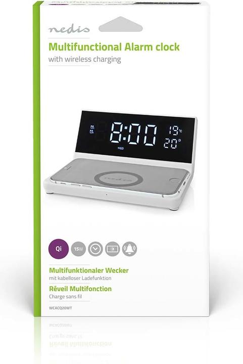 Produktbild Nedis Wecker Kabelloses Ladegreät Qi Zertifiziert 5/7.5/10 / 15 W USB-A Stecker 2 Alarmzeiten Snooze