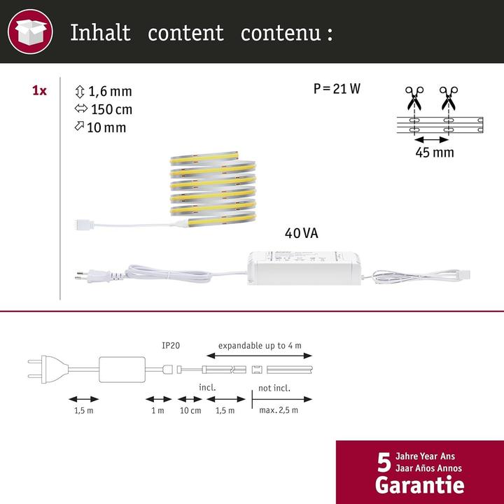 Image du produit Paulmann Bande COB MaxLED 1000 Full-Line (Lumière du jour, 250 cm, Intérieur)
