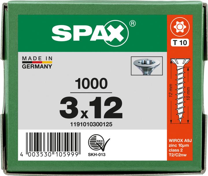 Produktbild Spax Spanplattenschrauben SK T10 3,0x12 mm (1000 Schrauben pro Stück)