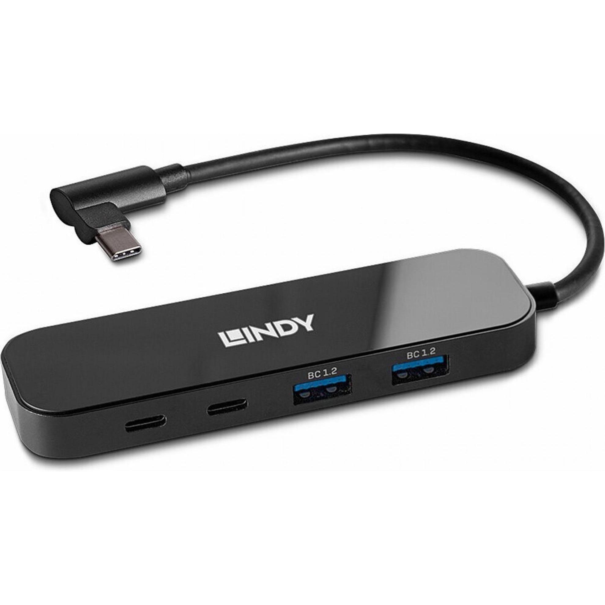 Lindy USB 3.2 Gen 1 Typ C Hub 4 Port (USB-C, 4 Ports), Dockingstation + USB Hub, Schwarz