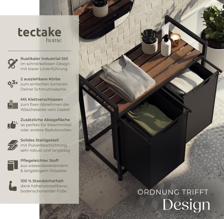Produktbild tectake Wäschesortierer mit Ablage (46 l)