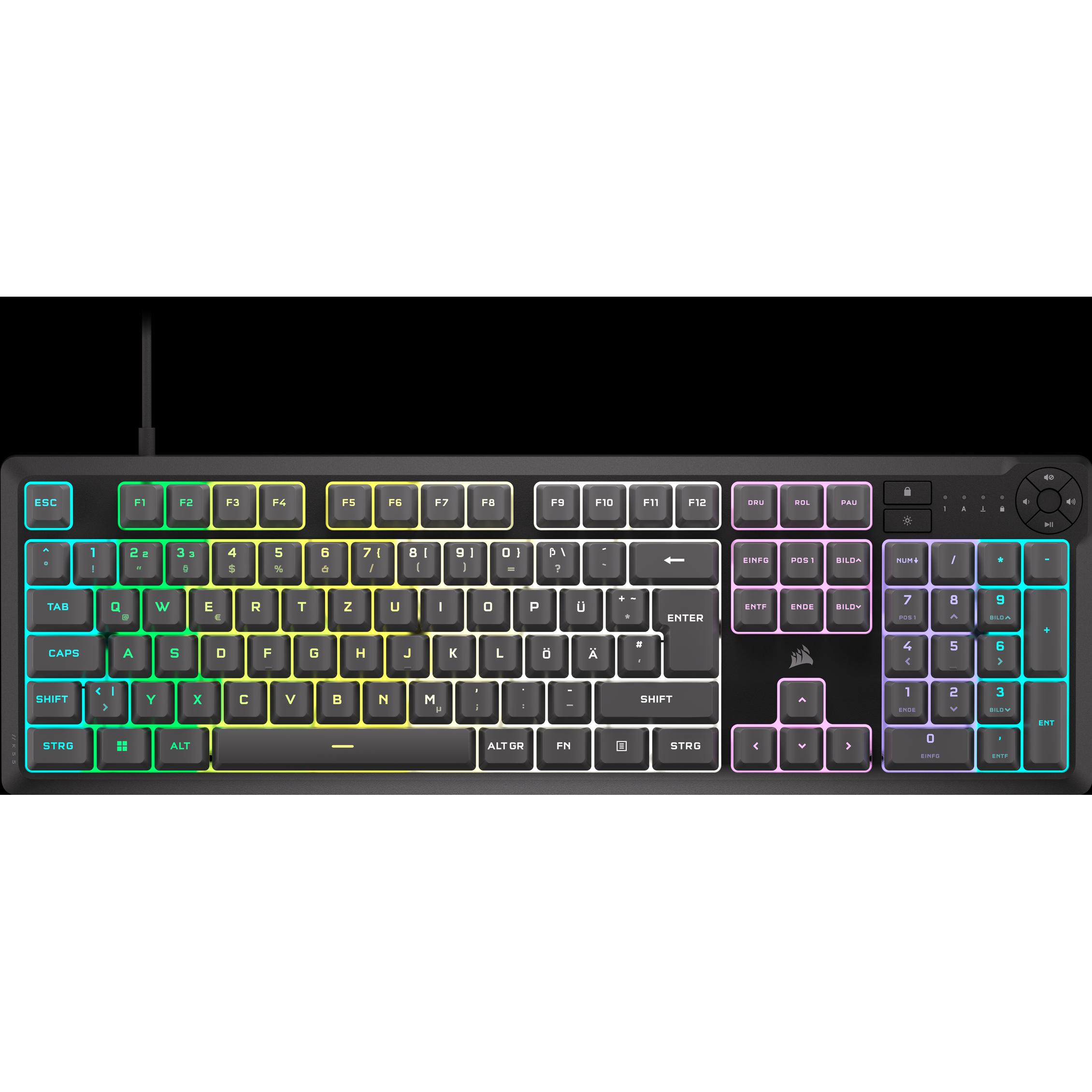 Corsair K55 Core RGB (DE, Kabelgebunden), Tastatur, Grau