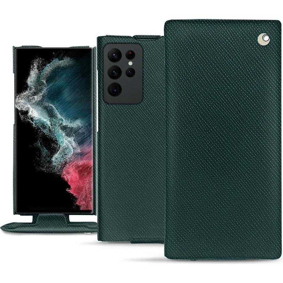 Noreve Lederschutzhülle vertikal (Samsung Galaxy S22 Ultra), Smartphone Hülle, Grün