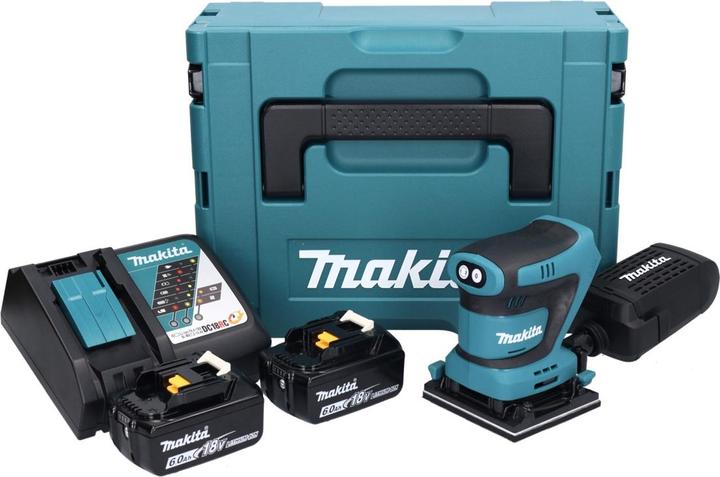 Produktbild Makita DBO 480 RGJ Akku Schwingschleifer 18 V 112 x 102 mm + 2x Akku 6,0 Ah + Ladegerät + Makpac (Schwingschleifer)