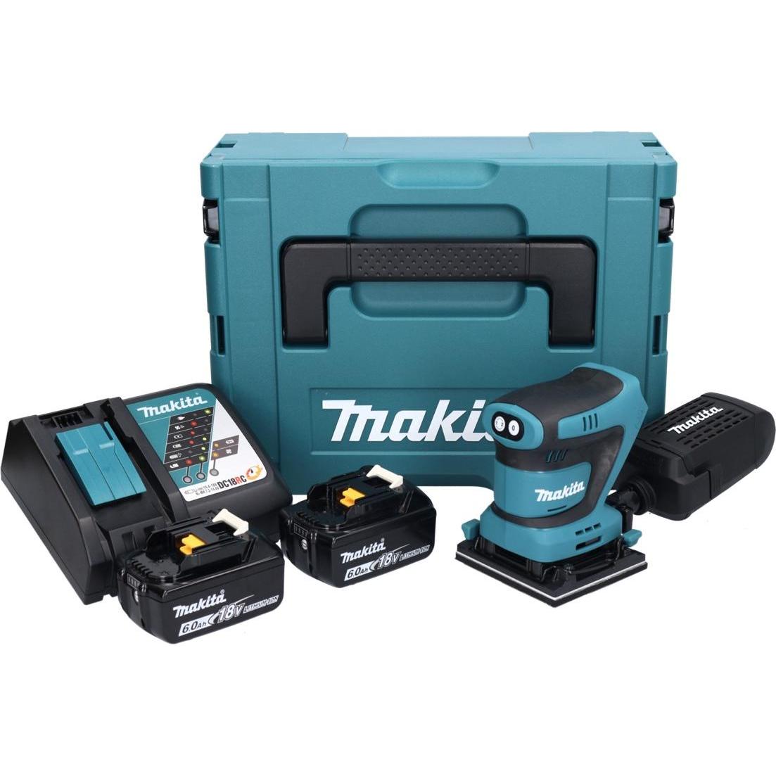 Thumbnail - Makita, Schleifmaschine + Poliermaschine, DBO 480 RGJ Akku Schwingschleifer 18 V 112 x 102 mm + 2x Akku 6,0 Ah + Ladeger...