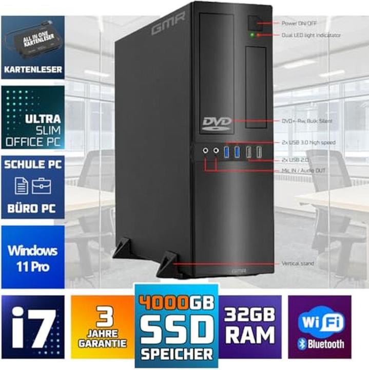 Actual product image GMR Ultra Slim i7 Office PC with 32GB RAM, 4TB SSD, DVD±RW, USB 3, Windows 11 Pro, WiFi, Bluetooth (32 GB, 4000 GB)