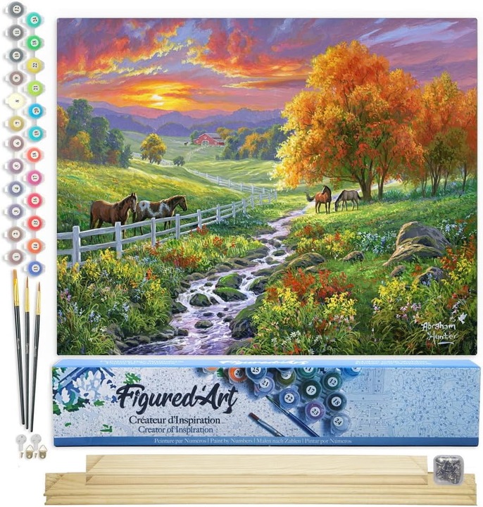 Actual product image Figured'Art Painting by numbers - Landscape sunset and horses