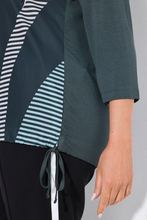Image du produit Ulla Popken Sweat-shirt oversize avec cordon à la base, motif à rayures, décolleté rond et manches 3/4 (56)