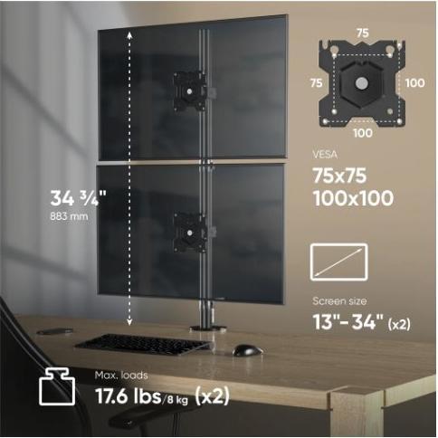 Produktbild Onkron Monitorhalterung für zwei Bildschirme 13" bis 34", bis 16 kg, schwarz (Tisch, 34", 16 kg)