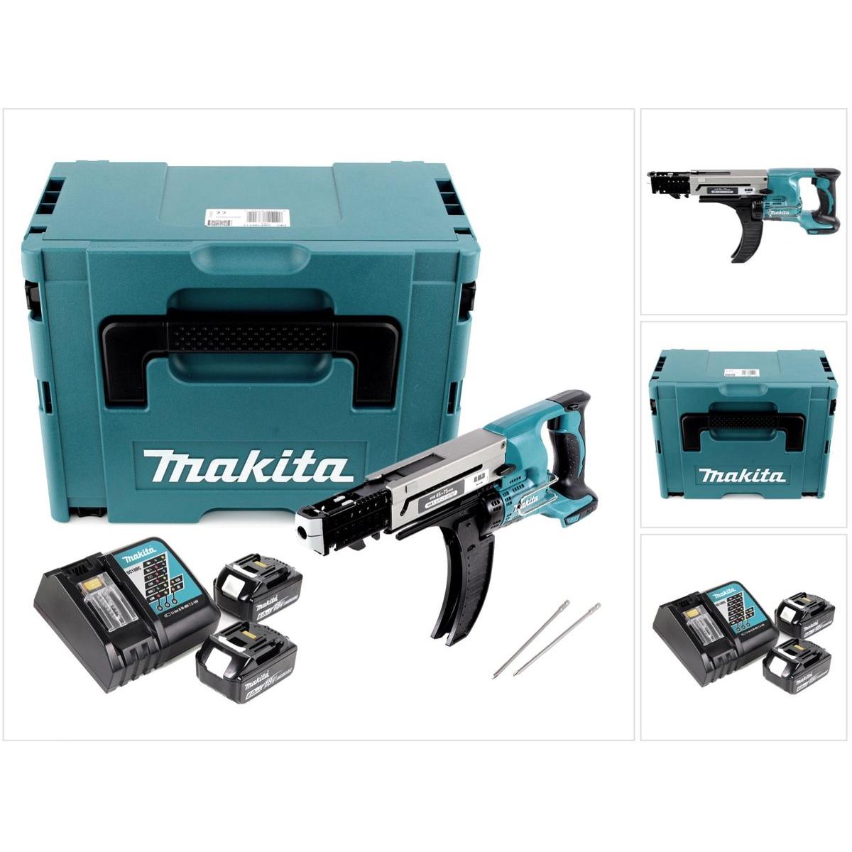Makita, Bohrmaschine + Akkuschrauber, DFR 750 RGJ Akku Magazinschrauber 18V 45-75mm + 2x Akku 6,0Ah + Ladegerät + Makpac...