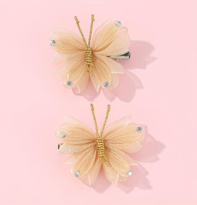 Actual product image Activity Board 2pcs Mesh Schmetterling Schleife Haarspangen mit Strass, niedlich Stoff täglich Zubehör (2 pcs.)