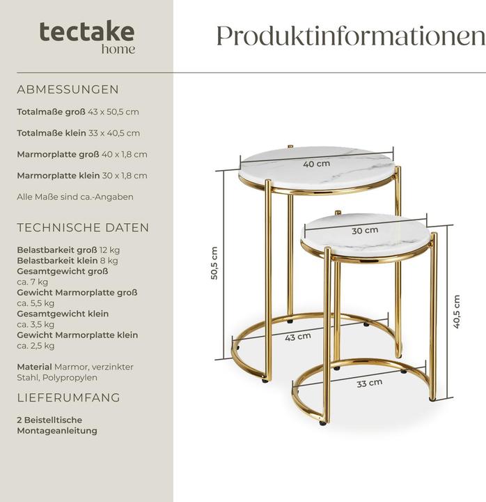 Actual product image tectake Side table Ellsa, marble top, steel frame
