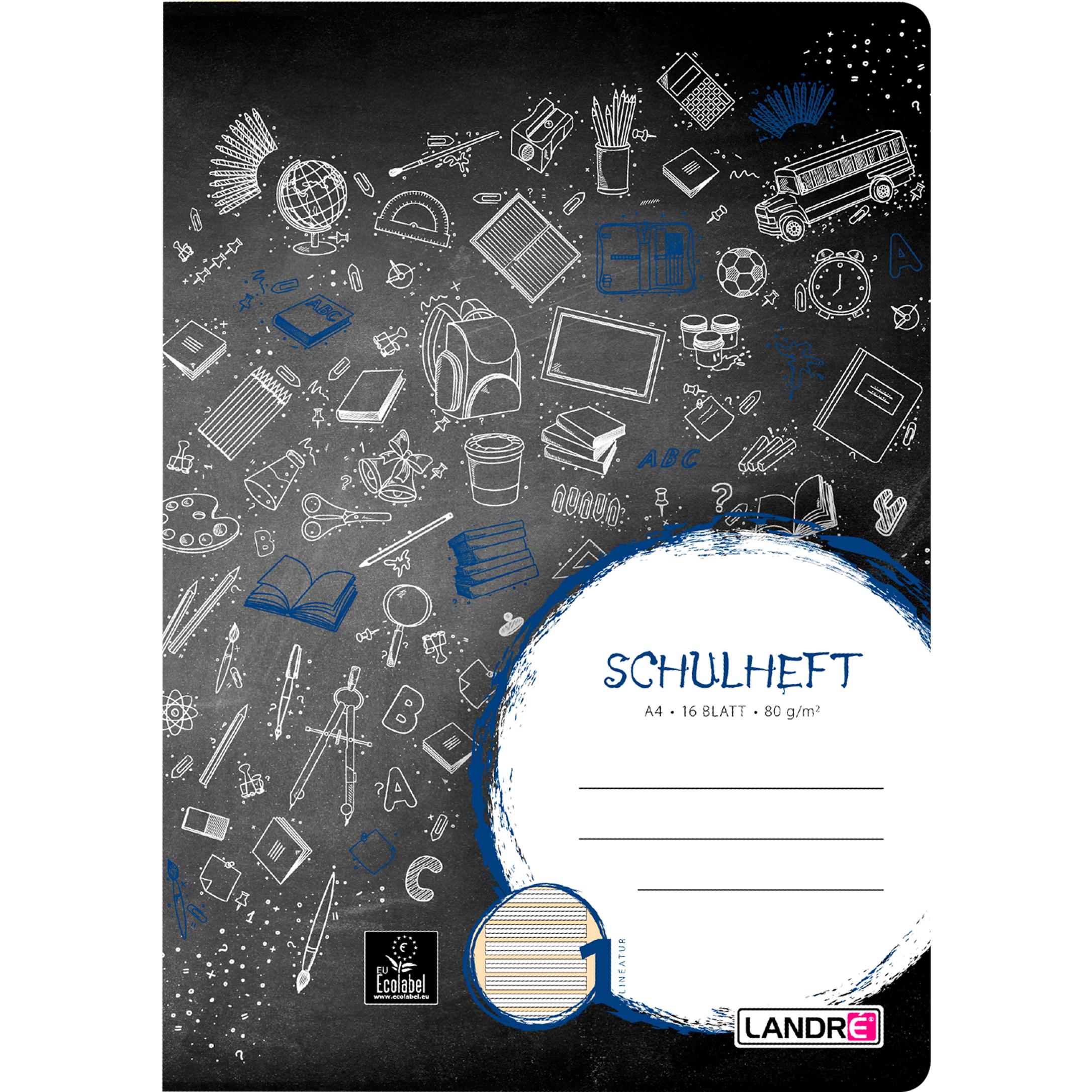 Landré, Heft + Block, A4 2fach rückendrahtgeheftetes Schulheft (A4, Liniert, Harter Einband)