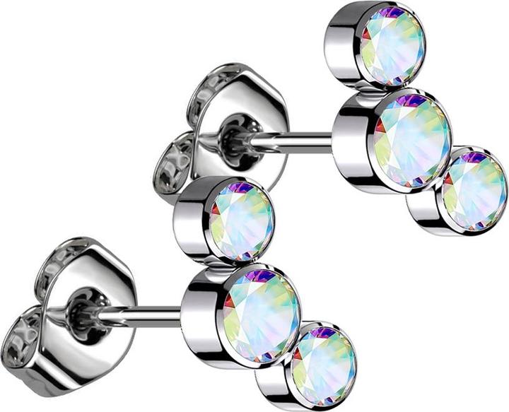 Actual product image Star Piercing Threadless stud earrings silver three crystals multicolour (without brass, Titanium)