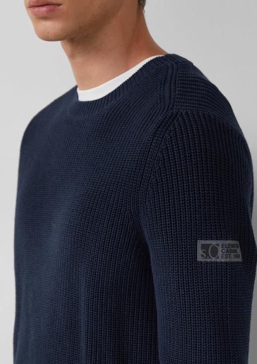 Produktbild s.Oliver Strickpullover Strukturierter Baumwoll-Pullover mit Label-Patch (S)
