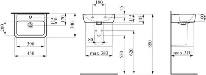 Immagine prodotto Laufen Lavamano PRO A 450x340 mm con troppopieno senza foro per rubinetto bianco (340 mm, 450 mm)