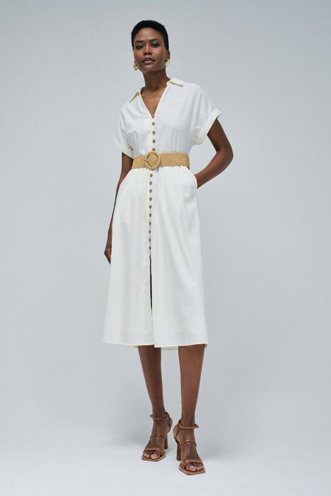 Salsa Jeans Midikleid Linen Shirt Dress With Front Buttoned Belt (XS)