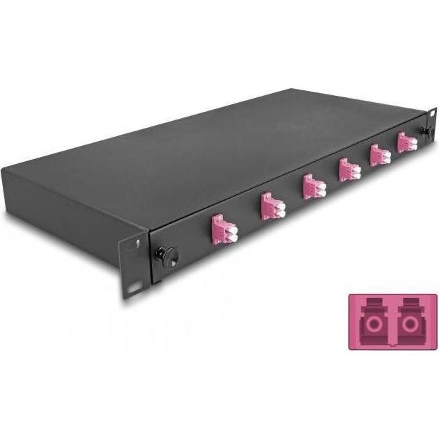 Delock 19? LWL Spleissbox 6 x LC Duplex OM4 1HE spleissfertig komplett bestückt, Server Zubehör, Schwarz