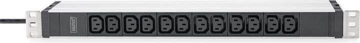 Actual product image Digitus 1U Aluminum PDU rackmountable 12xC13 16A 230VAC 50/60Hz Safety plug