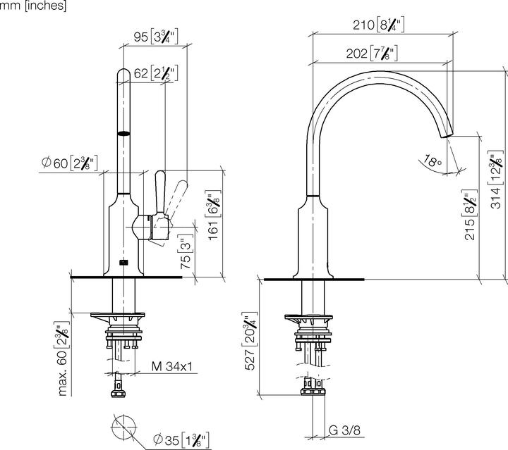 Produktbild Dornbracht VAIA Mitigeur monocommandé, saillie 202mm, 33800809-08, 33800809-08