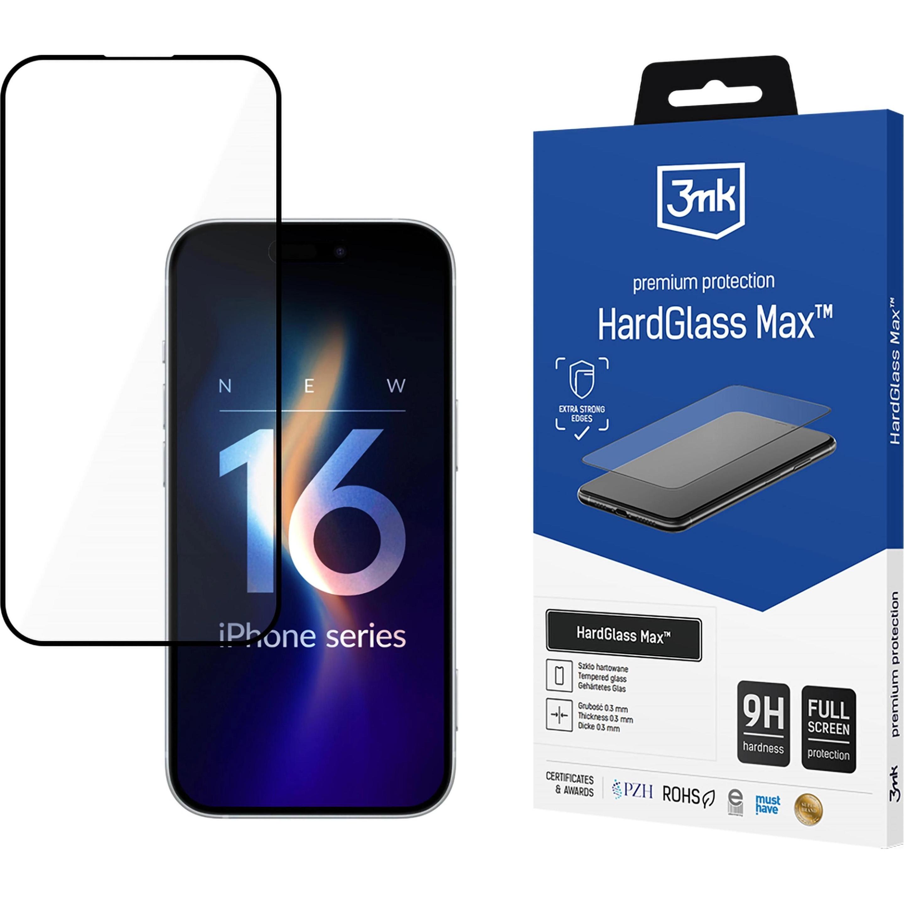3MK HardGlass Max iPhone 16 Pro czarny/ black, Fullscreen Glass (1 Stück, Apple iPhone 16 Pro), Smartphone Schutzfolie, ...