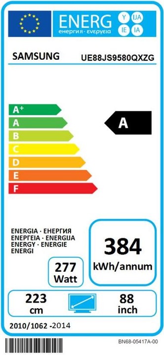 Etichetta energetica Samsung Ue88js9580 (88", 4K)