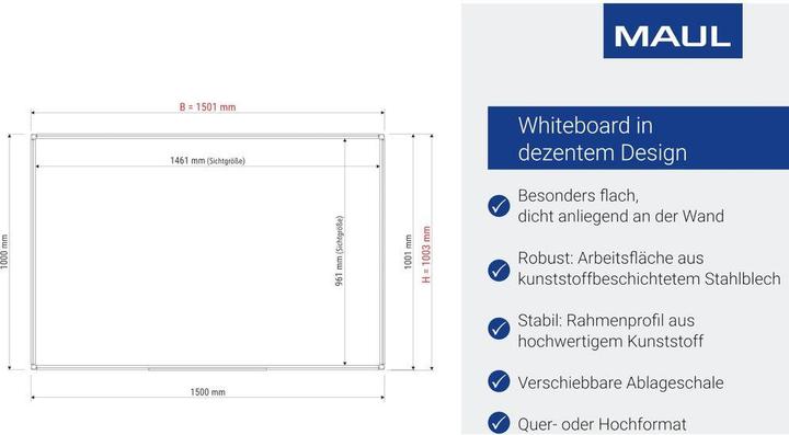 Immagine prodotto Maul Lavagna bianca MAULprimo 100x150 cm bianco (100 x 150 cm)