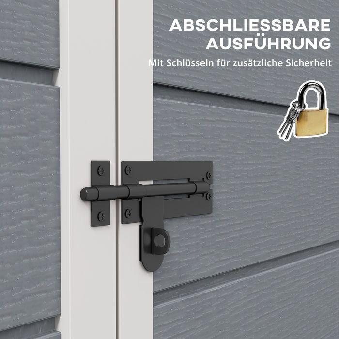 Immagine prodotto Swisshandel24 Gerätehaus 1,54m³, Pultdach, 122x149x192/177 cm, Abschliessbar, Fenster, Alu, Grau