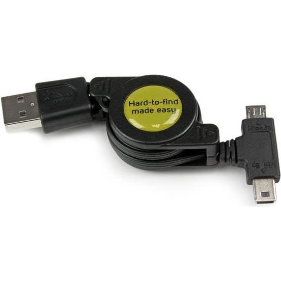 Thumbnail - StarTech 76cm Aufrollbares USB auf Micro USB und Mini USB Kabel - Stecker/Stecker - Ausziehbares Datenkabel (0.80 m, USB...