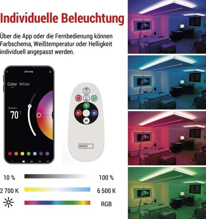 Actual product image Emos GoSmart LED-Streifen WiFi 2m, 11W, 750lm, RGB/CCT (Warm white, 200 cm, Indoor)