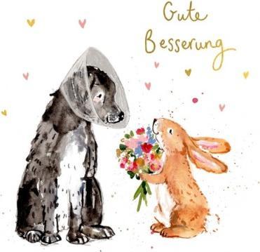 Louise Mulgrew Grusskarte Gute Besserung - Hund und Hase - von