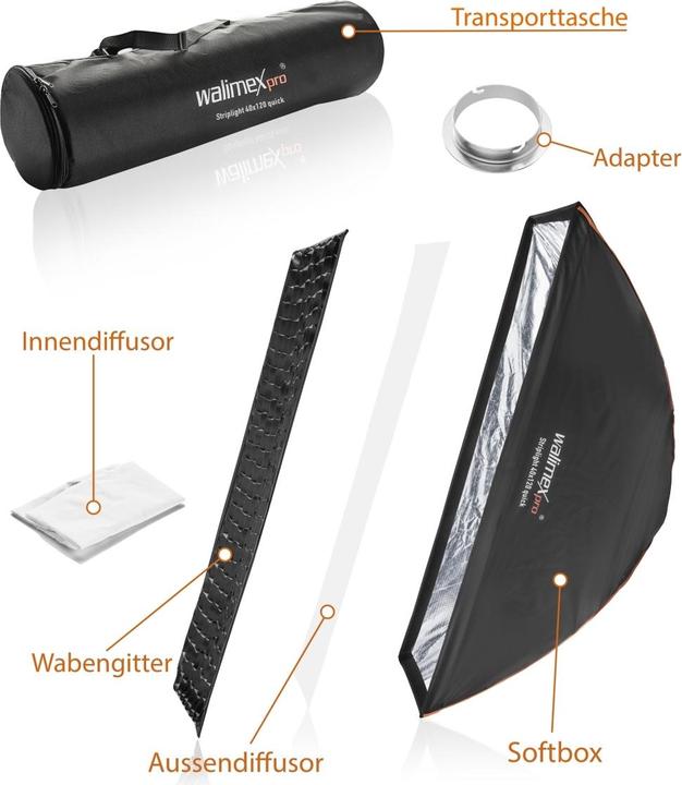 Produktbild Walimex pro pro Studio Line Striplight QA 40x120cm mit Softboxadapter (Softbox, 40 cm)