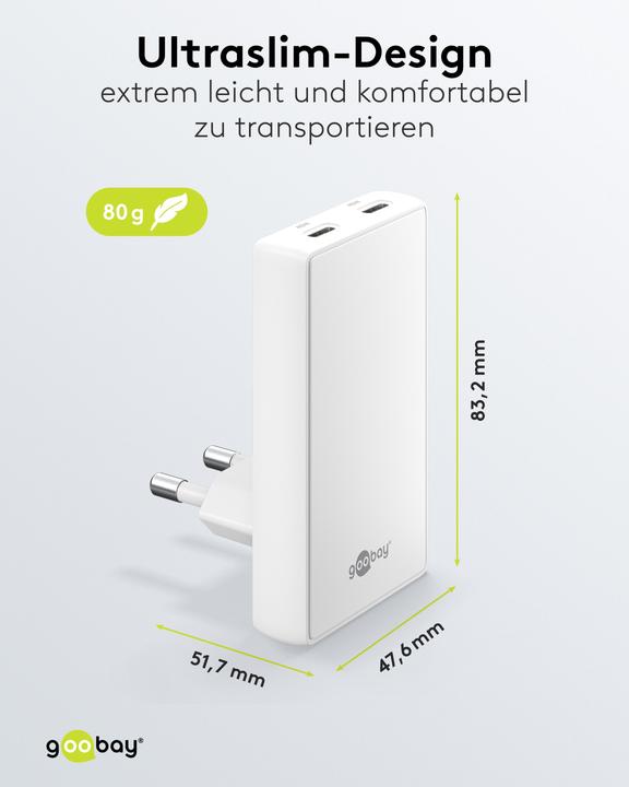 Produktbild Goobay USB-C PD GaN Dual-Schnellladegerät 90° Flat 45 W weiss (45 W, 2 Ports)