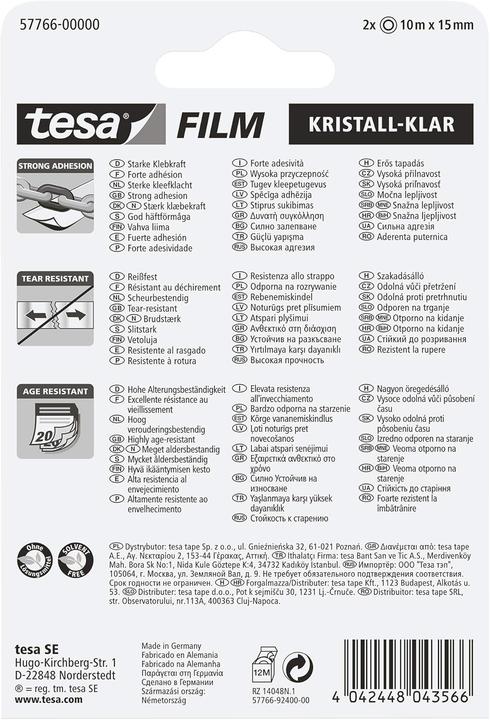 Image du produit tesa 2x tesafilm KRISTALL-KLAR, très transparent, résistant au vieillissement, avec forte adhérence (15 mm)