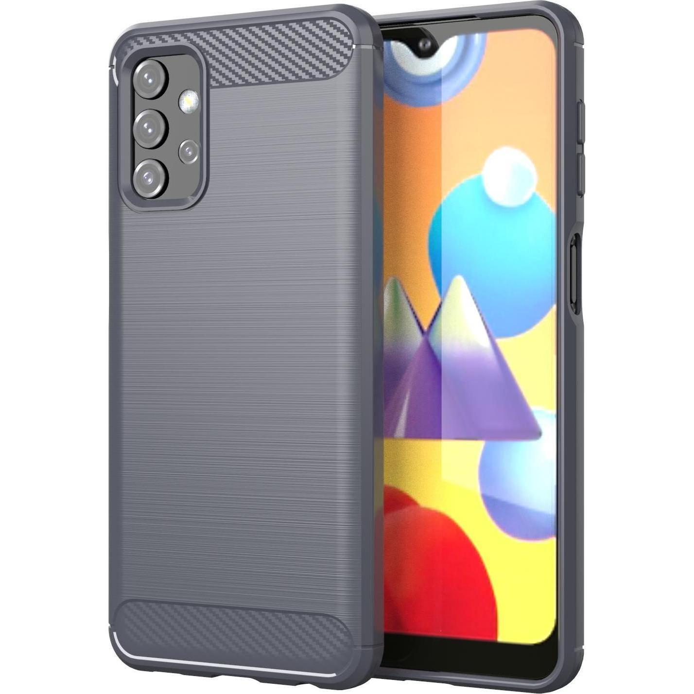 Cadorabo TPU Ultra Slim carbon edelstahl Kombi Cover (Samsung Galaxy A32 5G), Smartphone Hülle, Grau