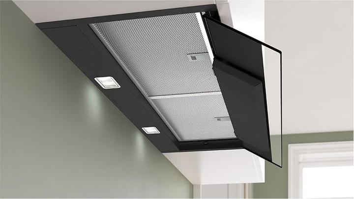 Produktbild Bosch Hausgeräte Serie 6, Integrierte Designhaube, 90 cm, Klarglas schwarz bedruckt, Mattschwarz, DBB97DP60