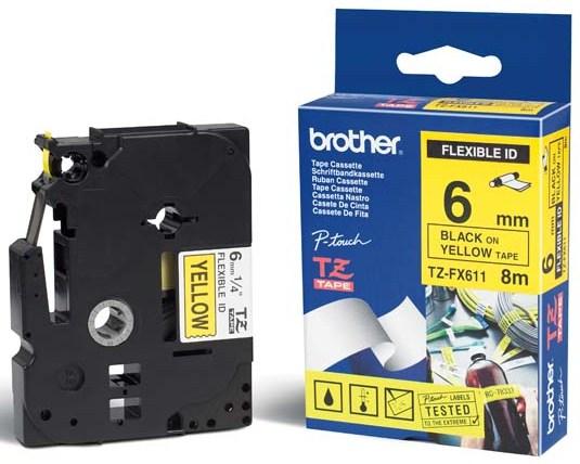 Actual product image Brother TZ FX611 6mmx8m, black/yellow (0.60 cm, Yellow)