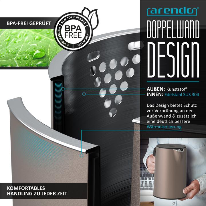 Produktbild Arendo Frühstücks Set, Edelstahl Wasserkocher 1,5l Temperaturwahl & 4-Scheiben Langschlitz Toaster, Beige (1.50 l)