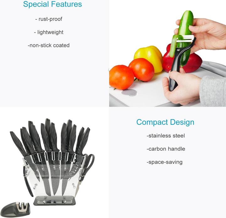 Actual product image Intirilife 17-piece set kitchen knives with knife block