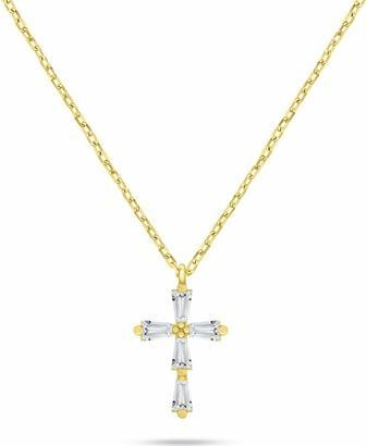 Brilio Silver Dazzling Gold-Plated Necklace For Women Cross Ncl198y