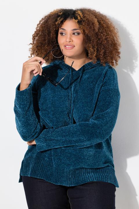 Image du produit Ulla Popken Sweat-shirt en maille chenille, capuche avec cordon de serrage, manches longues (50, 52)